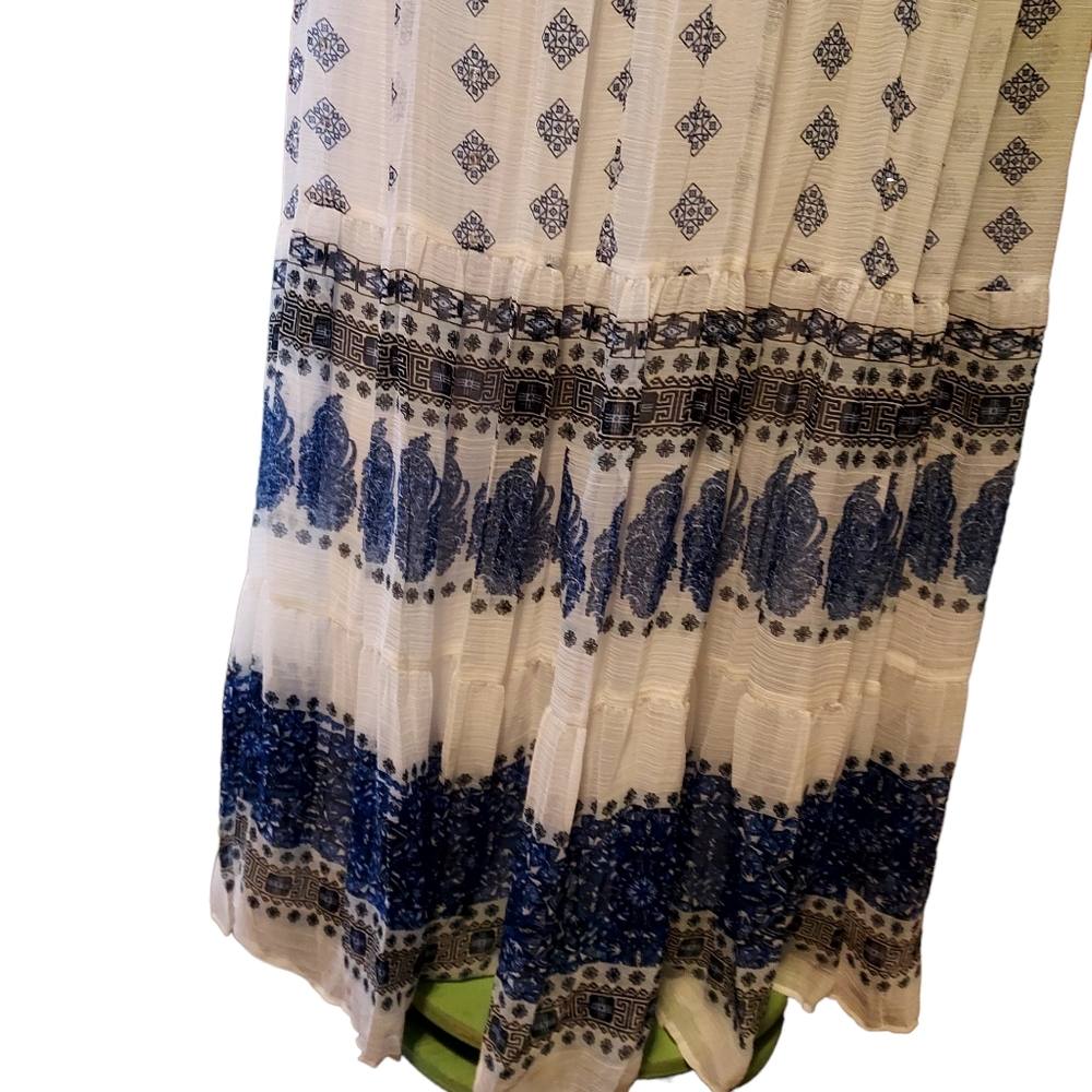 Westport 1962 2X Maxi Skirt Whote Blue Peasent Rhinestone Pullon. Dimens… - Picture 2 of 3